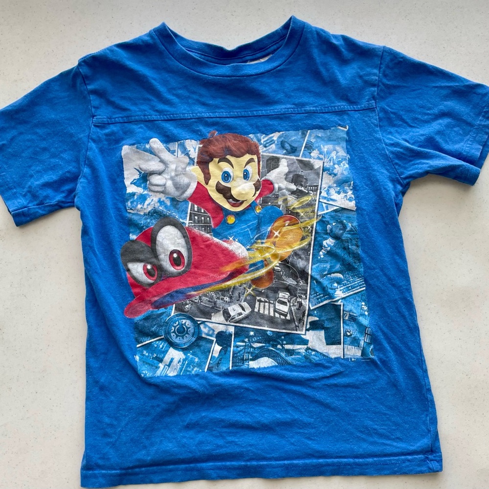 NINTENDO SUPER MARIO BROTHERS T-Shirt Kids 10/12 Blue Vintage Style Y2K Tee
